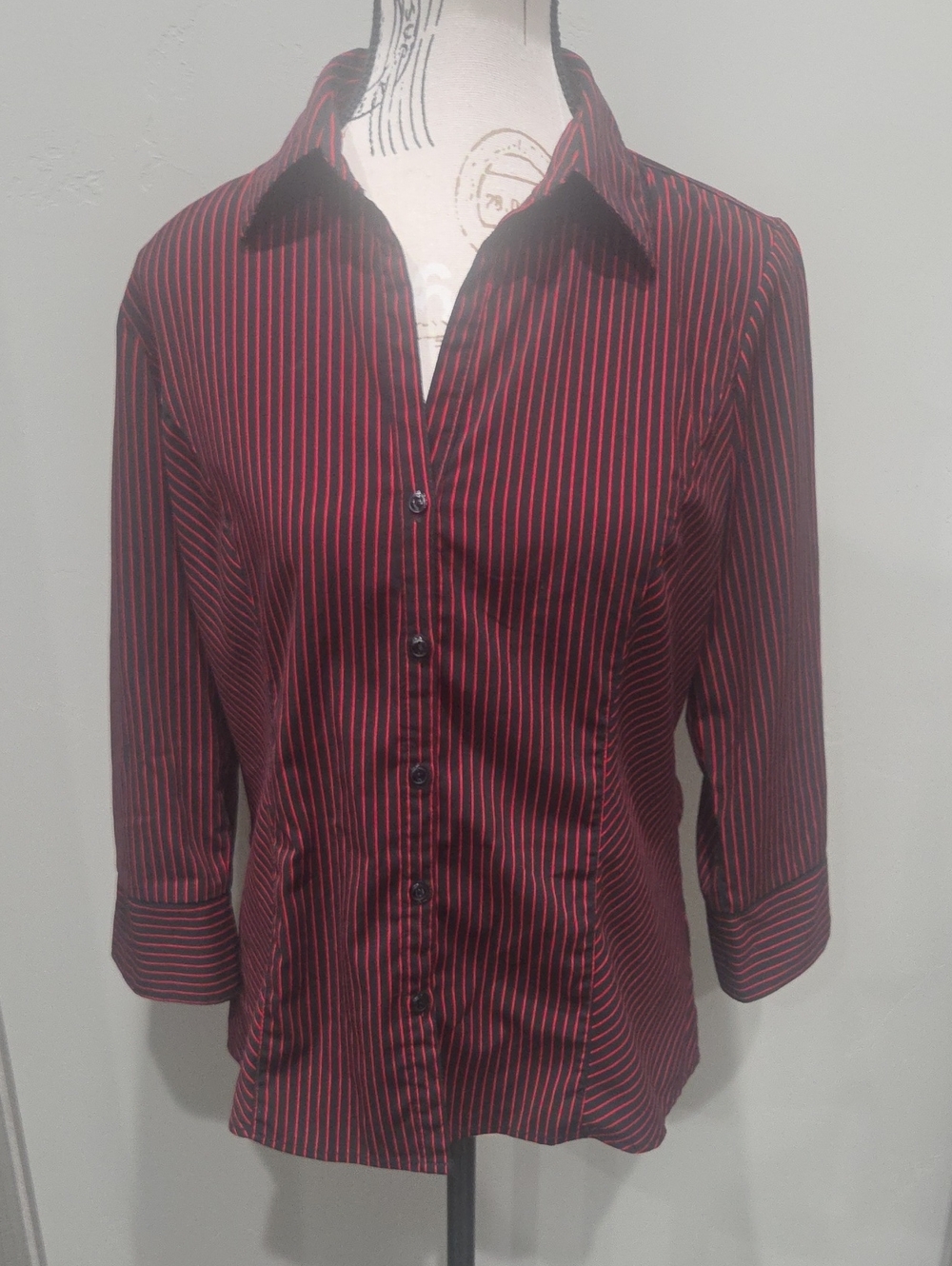 Maurices Burgundy and Black Pinstriped Button-Down Shirt